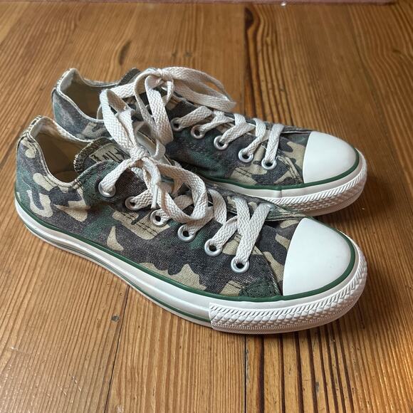 Converse All Star low top green camo lace up unisex sneakers SIZE M5, W7 - Picture 1 of 6